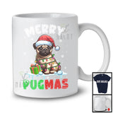 Merry Pugmas; Adorable Christmas Santa Pug; X-mas Lights Snowing Family Group T-Shirt