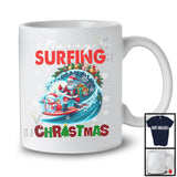 Merry Surfing; Joyful Christmas Santa Surfing Lover; X-mas Snowing Around T-Shirt