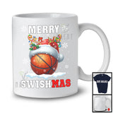 Merry Swishmas; Joyful Christmas Santa Reindeer Basketball; Sport Playing Player Team T-Shirt