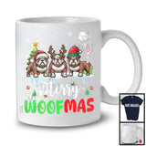 Merry Woofmas; Lovely Christmas Three Reindeer Elf Santa Bulldog Owner; Snowing T-Shirt