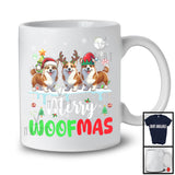 Merry Woofmas; Lovely Christmas Three Reindeer Elf Santa Corgi Owner; Snowing T-Shirt