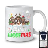 Merry Woofmas; Lovely Christmas Three Reindeer Elf Santa Dachshund Owner; Snowing T-Shirt