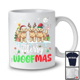 Merry Woofmas; Lovely Christmas Three Reindeer Elf Santa Golden Retriever Owner; Snowing T-Shirt