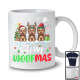 Merry Woofmas; Lovely Christmas Three Reindeer Elf Santa Yorkshire Terrier Owner; Snowing T-Shirt