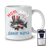 Mom Nana Great Nana, Amazing 4th Of July Bass Fish Sea Animal, Patriotic Family Group T-Shirt