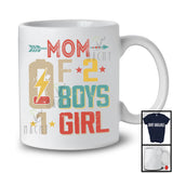 Mom Of 2 Boys 1 Girl, Humorous Mother's Day Low Battery, Vintage Matching Family Group T-Shirt