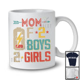 Mom Of 2 Boys 2 Girls, Humorous Mother's Day Low Battery, Vintage Matching Family Group T-Shirt