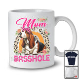 Mom of A Basshole, Adorable Mother's Day Flowers Basset Hound Lover, Leopard Rainbow T-Shirt