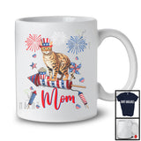 Maman, adorable fête des mères 4 juillet Chat du Bengale avec feux d'artifice, T-shirt patriotique drapeau américain