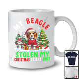 My Beagle Stolen My Christmas Pajama Shirt; Amazing X-mas Tree Snowing; Family Group T-Shirt