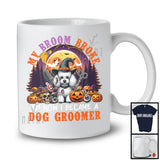 My Broom Broke I Became A Dog Groomer, Happy Halloween Moon Witch, Skull Carved Pumpkins T-Shirt