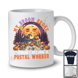 My Broom Broke I Became A Postal Worker, Happy Halloween Moon Witch, Skull Carved Pumpkins T-Shirt