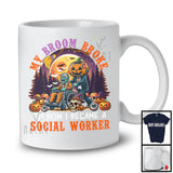 My Broom Broke I Became A Social Worker, Happy Halloween Moon Witch, Skull Carved Pumpkins T-Shirt