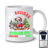 My Bulldog Stolen My Christmas Pajama Shirt; Amazing X-mas Tree Snowing; Family Group T-Shirt