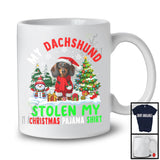 My Dachshund Stolen My Christmas Pajama Shirt; Amazing X-mas Tree Snowing; Family Group T-Shirt