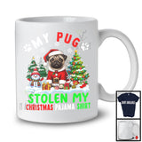 My Pug Stolen My Christmas Pajama Shirt; Amazing X-mas Tree Snowing; Family Group T-Shirt