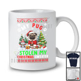 My Pug Stolen My Christmas Sweater; Lovely Santa Animal With X-mas Tree Snowing T-Shirt