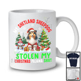 My Shetland Sheepdog Stolen My Christmas Pajama Shirt; Amazing X-mas Tree Snowing; Family T-Shirt