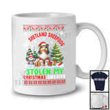 My Shetland Sheepdog Stolen My Christmas Sweater; Lovely Santa Animal X-mas Tree Snowing T-Shirt