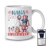 Nana Of The Little Firecracker, Adorable 4th Of July Birthday Firework, US Flag Family Patriotic T-Shirt