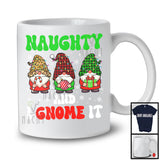 Naughty And I Gnome It; Adorable Christmas Lights Gnomes Leopard Plaid; X-mas Family T-Shirt