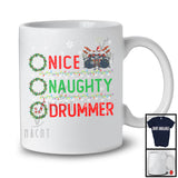 Nice Naughty Drummer; Amazing Christmas Santa List; X-mas Musical Instruments T-Shirt