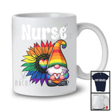 Nurse, Adorable LGBTQ Pride Rainbow Sunflower Gnome, Gay Flag Careers Group  T-Shirt