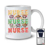 Nurse; Floral Dia De Los Muertos Sugar Skulls Flowers; Jobs Careers Mexican Family T-Shirt