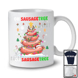 Oh Sausagetree; Humorous Christmas Lights Tree Snowing Around; Matching Food Lover T-Shirt