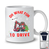 Oh What Fun It Is To Drive; Amusing Christmas Santa Excavator Driver; X-mas Tree Snowing T-Shirt