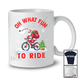 Oh What Fun It Is To Ride; Amusing Christmas Santa Bicycle Rider; X-mas Tree Snowing T-Shirt