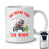 Oh What Fun It Is To Ride; Amusing Christmas Santa Dirt Bike Rider; X-mas Tree Snowing T-Shirt