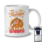 One Thankful Barber; Humorous Thanksgiving Turkey Autumn Leaves; Barber Group T-Shirt