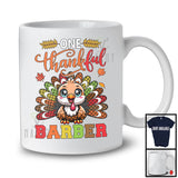 One Thankful Barber; Amusing Thanksgiving Turkey Plaid Tail; Autumn Leaf Jobs Careers T-Shirt