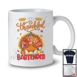 One Thankful Bartender; Humorous Thanksgiving Turkey Autumn Leaves; Bartender Group T-Shirt