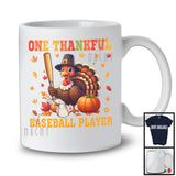 One Thankful Baseball Player; Joyful Thanksgiving Turkey Sport Player; Fall Leaves Pumpkins T-Shirt