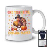 One Thankful Bowling Player; Joyful Thanksgiving Turkey Sport Player; Fall Leaves Pumpkins T-Shirt