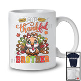 One Thankful Brother; Amusing Thanksgiving Turkey Plaid Tail; Autumn Leaf Family Group T-Shirt