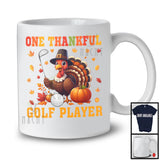 One Thankful Golf Player; Joyful Thanksgiving Turkey Sport Player; Fall Leaves Pumpkins T-Shirt