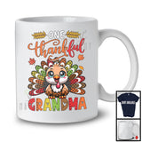 One Thankful Grandma; Amusing Thanksgiving Turkey Plaid Tail; Autumn Leaf Family Group T-Shirt