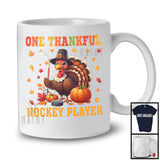 One Thankful Hockey Player; Joyful Thanksgiving Turkey Sport Player; Fall Leaves Pumpkins T-Shirt