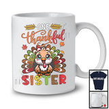 One Thankful Sister; Amusing Thanksgiving Turkey Plaid Tail; Autumn Leaf Family Group T-Shirt