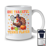 One Thankful Tennis Player; Joyful Thanksgiving Turkey Sport Player; Fall Leaves Pumpkins T-Shirt