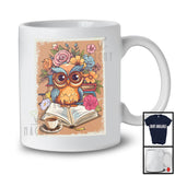 Owl Glasses Reading Book Coffee, Lovely Bird Flowers, Books Nerd Reader Lover T-Shirt