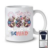 Patriotic Squad, Awesome 4th Of July Three Sloth, American Flag Fireworks Family Group T-Shirt