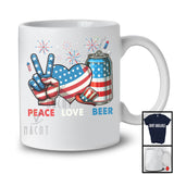 Peace Love Beer, Awesome 4th Of July American Flag Peace Sign Hand Heart, Drinking Drunker T-Shirt
