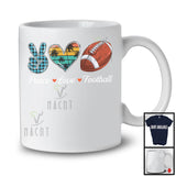 Peace Love Football, Adorable Peace Hand Sign Plaid Retro Heart, Football Player Matching Team T-Shirt