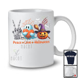 Peace Love Halloween; Creepy Peace Sign Skeleton Hand Boo Ghost Pumpkin; Family Group T-Shirt