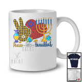 Peace Love Hanukkah; Awesome Chanukah Menorah Plaid Hand Sign Leopard Heart; Family T-Shirt