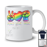 Peace Love Pride, Lovely LGBTQ Pride Peace Hand Sign Strong Hand, Gay Rainbow Heart Lover T-Shirt